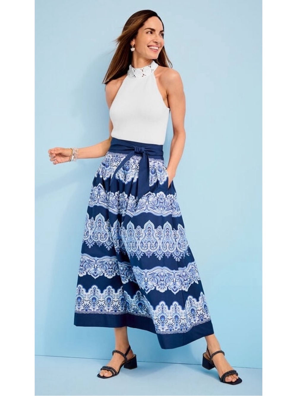 Talbots Blue Medallion Print Piper Pleated Patio Skirt - Size 12P